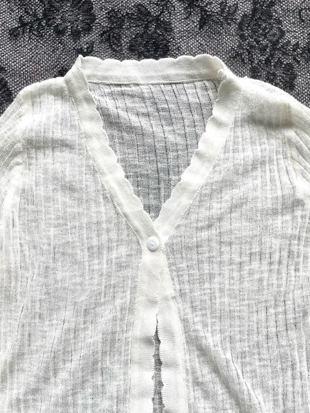 White Ribbed Button Front Cropped Bolero Cardigan - Picture 4 of 4